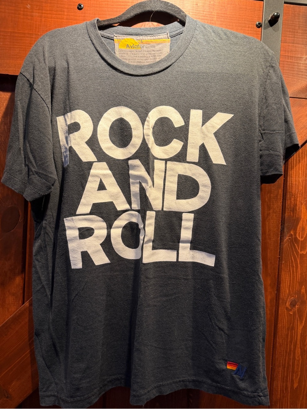 Aviator Nation Rock And Roll Graphic Tee - Grey with White Print Large